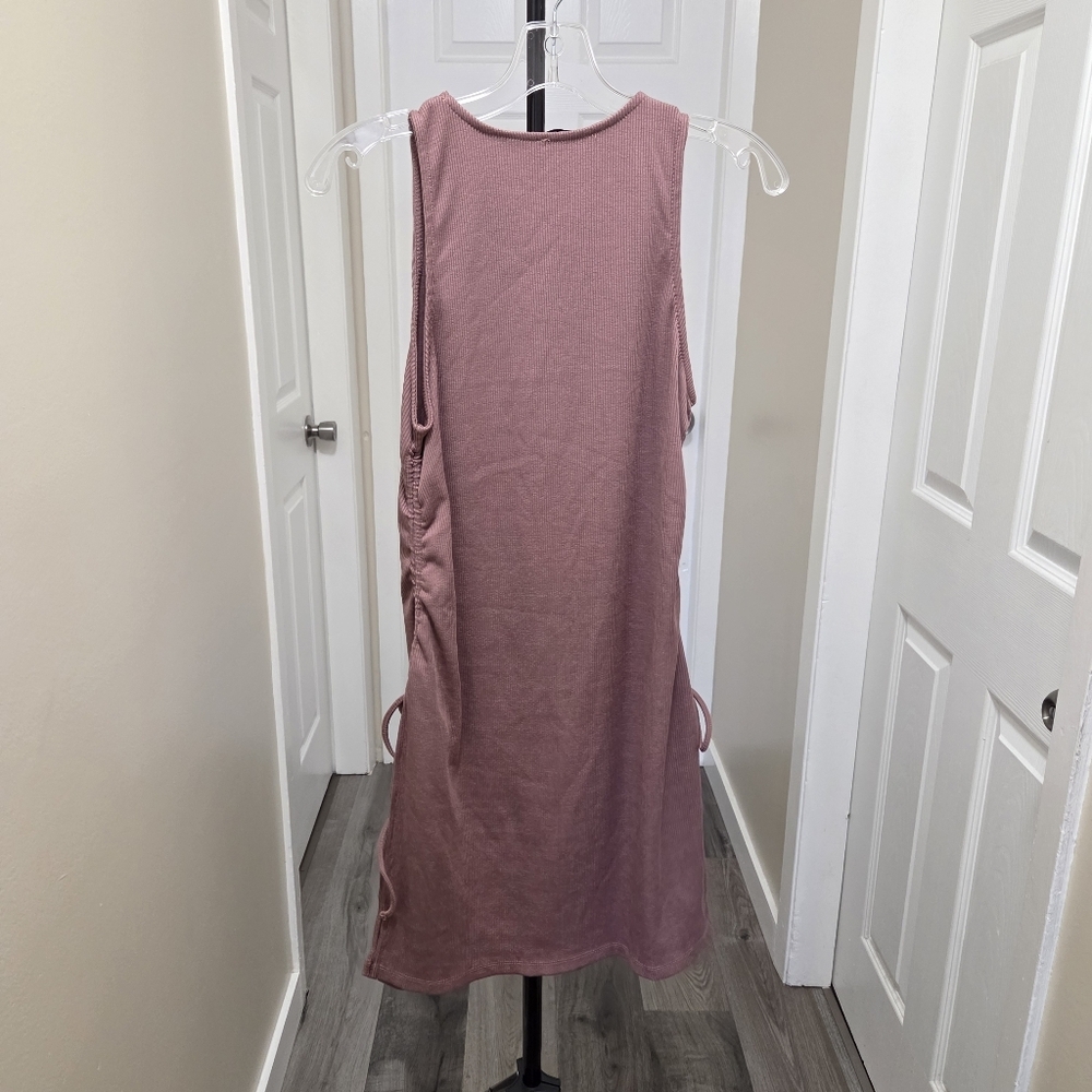 Zara Ribbed Pink Ruched Side Sleeveless Mini Dress Tunic Bodycon Stretch Trendy - Picture 9 of 10